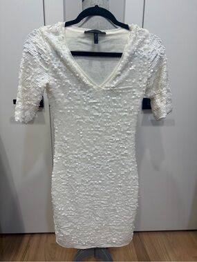 BCBGMaxAzria White Sequin V-Neck Mini Dress